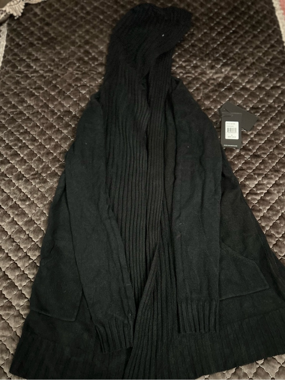 Black womens Hooded Rib-Knit Sweater